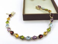 Sterling Silver 9 Carat Multi-Gemstone Bracelet New With Gift Box