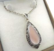 Vintage Mother of Pearl & Marcasite Sterling Silver Necklace