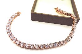 Rose Gold Sterling Silver 38 Carat Simulated Diamond Line Bracelet New With Gift Box