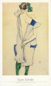 Egon Schiele 'Girl Standing In Blue Dress and Green Stockings. Back View' 1994