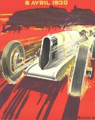 Vintage 1930 Monaco Grand Prix Poster. 1905 Signed (Maybe In Plate?) Certificate of Provenace.