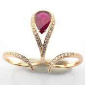 18K rose gold ring detailed with ruby and brilliant