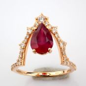 18K rose gold ring. Detailed with Ruby and brilliant