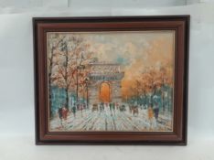 Vintage Caroline Burnett Ar De Triomphe Framed Oil Painting Signed 25œ x 21