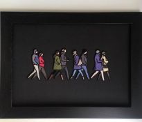 Julian Opie (1958-) 'London Couples', Embroidered Figurines On Board, Framed, 2021