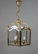 Vintage Italian Gold-Plated Brass & Bevelled Glass Hanging Lantern