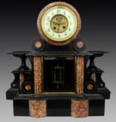 Mid-19th Century French Japy Frères Black Marble Clock Garniture Set