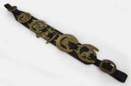 Vintage Leather Martingale Strap with Cast Brass Horse Brasse