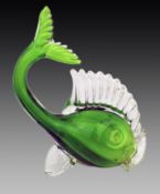 Murano Style Green and Clear Art Glass Fish Sculpture