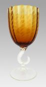 Vintage Mid-20th Century Murano-Style Amber Glass Goblet