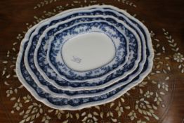 Set of 4 Royal Semi Porcelain Blue & White Serving Platters c.1900