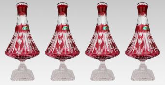 Set of Four Ruby Overlay Crystal Vases by Violetta