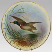 Antique 19th C. English Hand Painted Porcelain Plate Mallard Duck