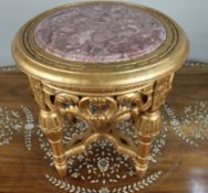 Louis XV Style Giltwood Rouge Marble Lamp Table