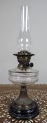 British Oil Lamp with Clear Glass Font and Bronze Base, c.1920