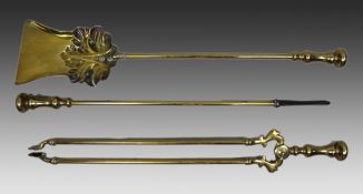 Antique Brass Fireplace Tool Set, English c.1900