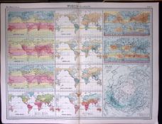 The World Climate Large Coloured Antique Map John Bartholomew