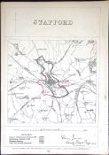 Stafford Borough Boundary Commission Coloured 157-Year-Old Antique Map.