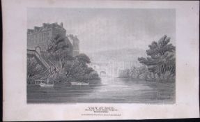 Bath View Of River & Town Somerset Antique 212 Years-Old Georgian Steel-Engraving-168