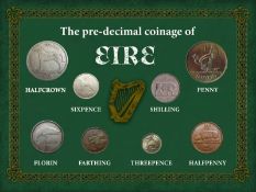 Ireland Eire Irish Scarce Vintage Pre-Decimal 1928- 1968 Coin Metal Display Set
