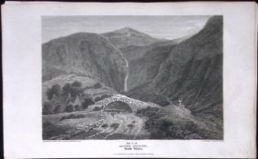 River Ogwer Snowdonia Wales Antique 213 Years-Old Georgian Steel-Engraving-190