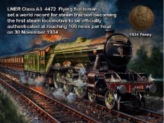 Flying Scotsman Train 100 MPH 1934 Record Speed Metal Coin Art Display
