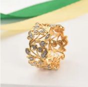 New! Designer Inspired- Diamond Leaf Ring In 18K Vermeil Yellow Gold Overlay Sterling Silver