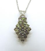 925 Sterling Silver Green Sapphire & Diamond Necklace New With Gift Pouch