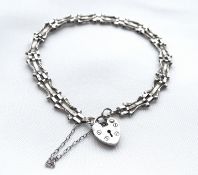 Vintage Sterling Silver Heart Padlock Gate Bracelet