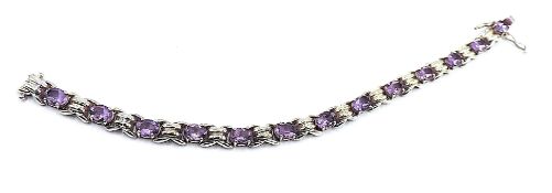 Artisan Sterling Silver 11 Carat Amethyst Gemstone Bracelet