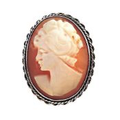 Antique Silver Mounted Hand Carved Cameo Brooch Hallmark 1906