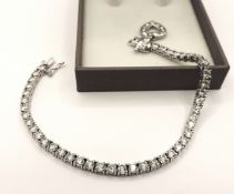 925 Sterling Silver 7 Carat Diamonique Tennis Bracelet With Heart Charm