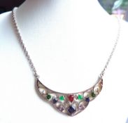 Sterling Silver Tutti-Frutti Multi-Gemstone Necklace New With Gift Pouch