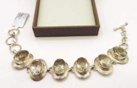 Sterling Silver 32 Carat Green Amethyst Bracelet Birmingham Hallmark