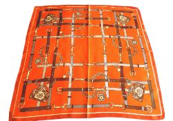 Designer Inspired Equestrian Print Silk Scarf 70x70cm