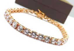 38 CT Diamonique Gemstone Gold on Sterling Silver Tennis Bracelet New With Gift Box