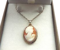 Vintage Sterling Silver Hand Carved Cameo Necklace