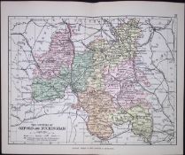 County of Oxfordshire 1895 Antique Victorian Coloured Map.