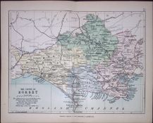 County of Dorsetshire 1895 Antique Victorian Coloured Map.