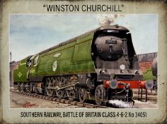 Pacific 34051 Battle of Britain Winston Churchill Train Poster Metal Wall Art