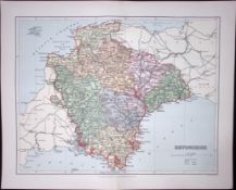 Devonshire Detailed 1894 Coloured Antique 130 Years-Old Map.