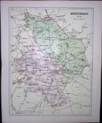 Huntingdonshire Detailed 1894 Antique Coloured 130 Years-Old Map.