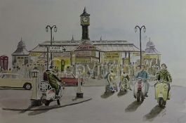 Mod Outside Brighton Pier Nostalgic 1960's Scene Large Metal Wall Art