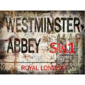 Westminster Abbey Iconic London Landmark Street Sign Metal Wall Art
