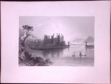 Conway Castle Wales WH Bartlett 1842 Antique Steel Engraving-88