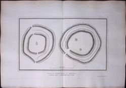 Cornwall Ancient Earth-Works Large 211 Years-Old Antique Copper Plate Etching.