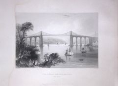 The Menai Bridge Bangor Wales WH Bartlett 1842 Antique Steel Engraving-125