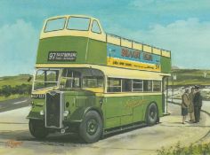 Southdown Bus at Beachy Head Terminus Nostalgic Scene Metal Wall Art