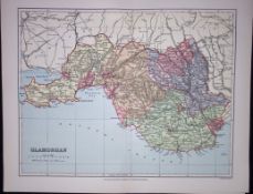 Wales Glamorganshire Detailed 1894 Coloured Antique 130 Years-Old Map.