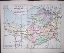 County of Somersetshire 1895 Antique Victorian Coloured Map.